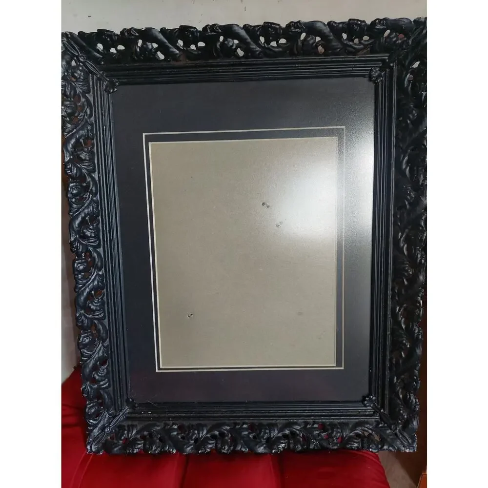 VTG Antique Ornate Baroque Roccoco Black Metal Matted Frame Victorian 8x10